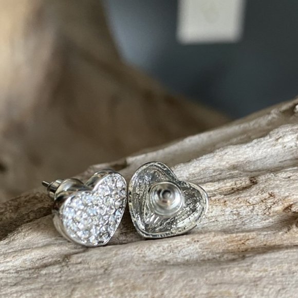 Silver Heart Pave Stud Earrings - Picture 3 of 6